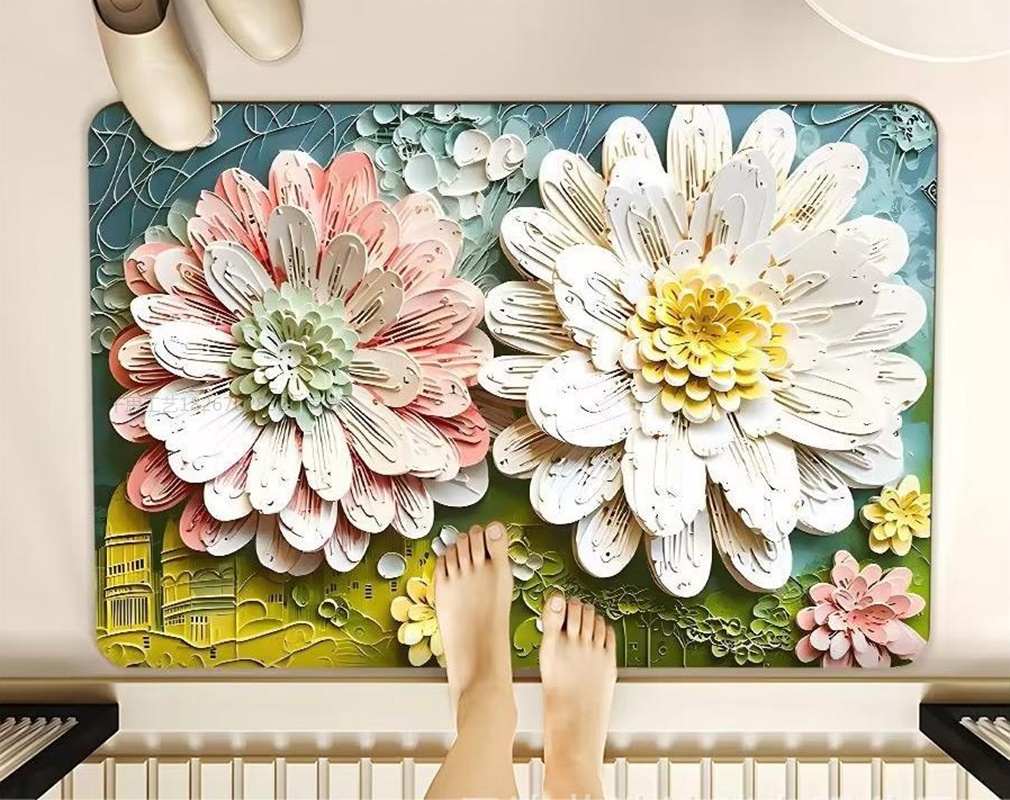 千思美式立体油画风硅藻泥浴室地垫地毯 北欧简约卫生间吸水速干脚垫详情9