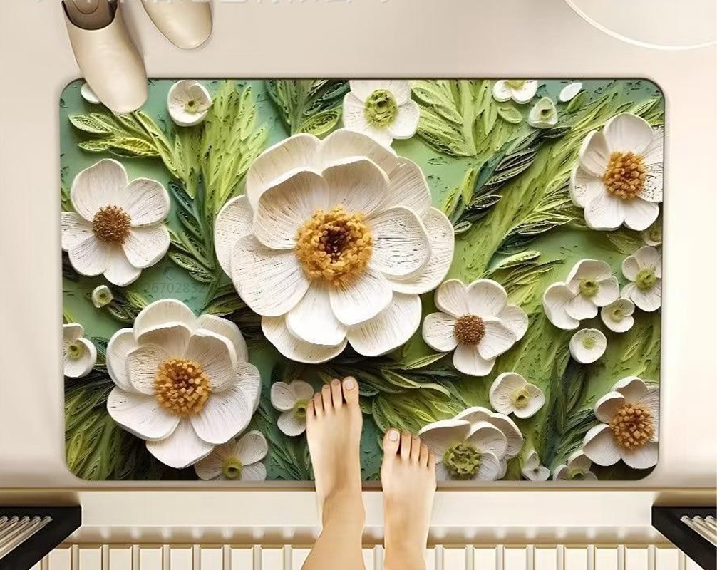 千思美式立体油画风硅藻泥浴室地垫地毯 北欧简约卫生间吸水速干脚垫详情6