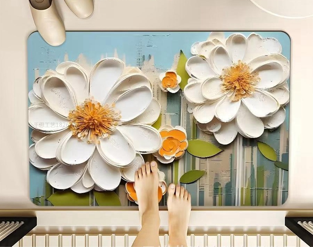 千思美式立体油画风硅藻泥浴室地垫地毯 北欧简约卫生间吸水速干脚垫详情7