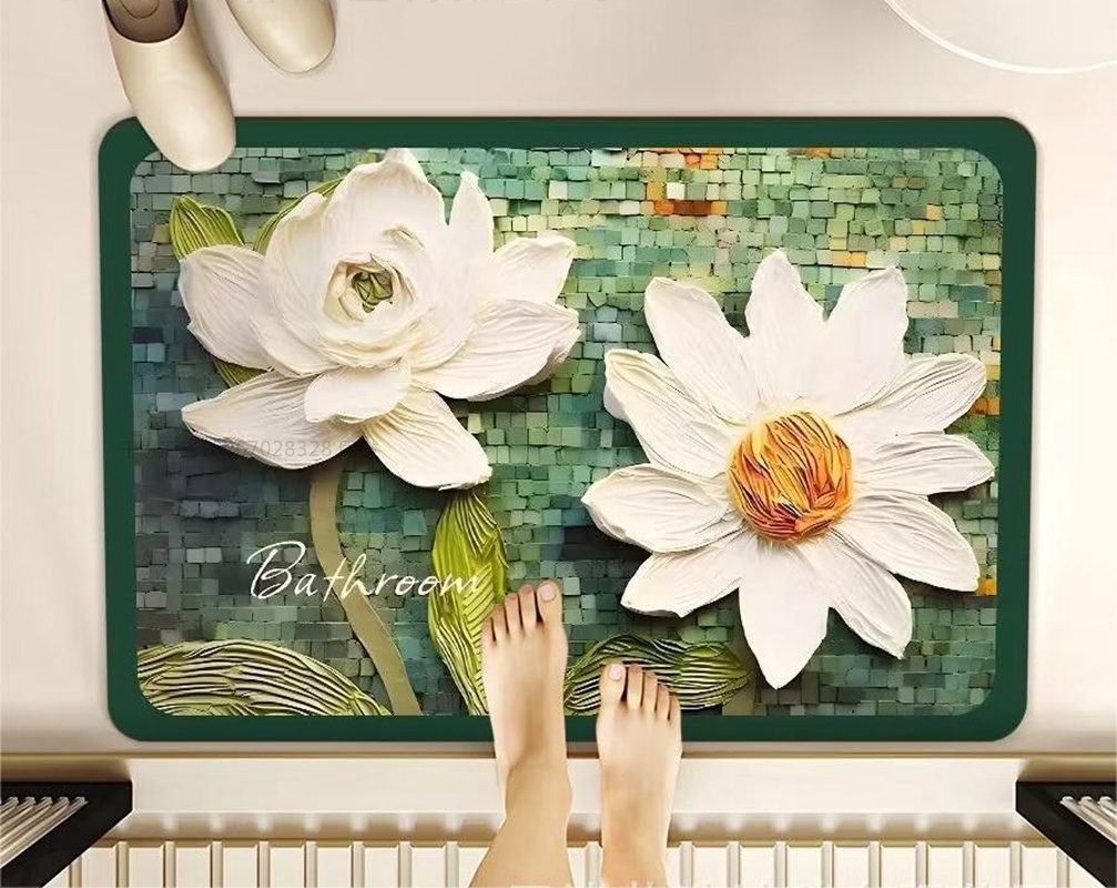 千思美式立体油画风硅藻泥浴室地垫地毯 北欧简约卫生间吸水速干脚垫详情11