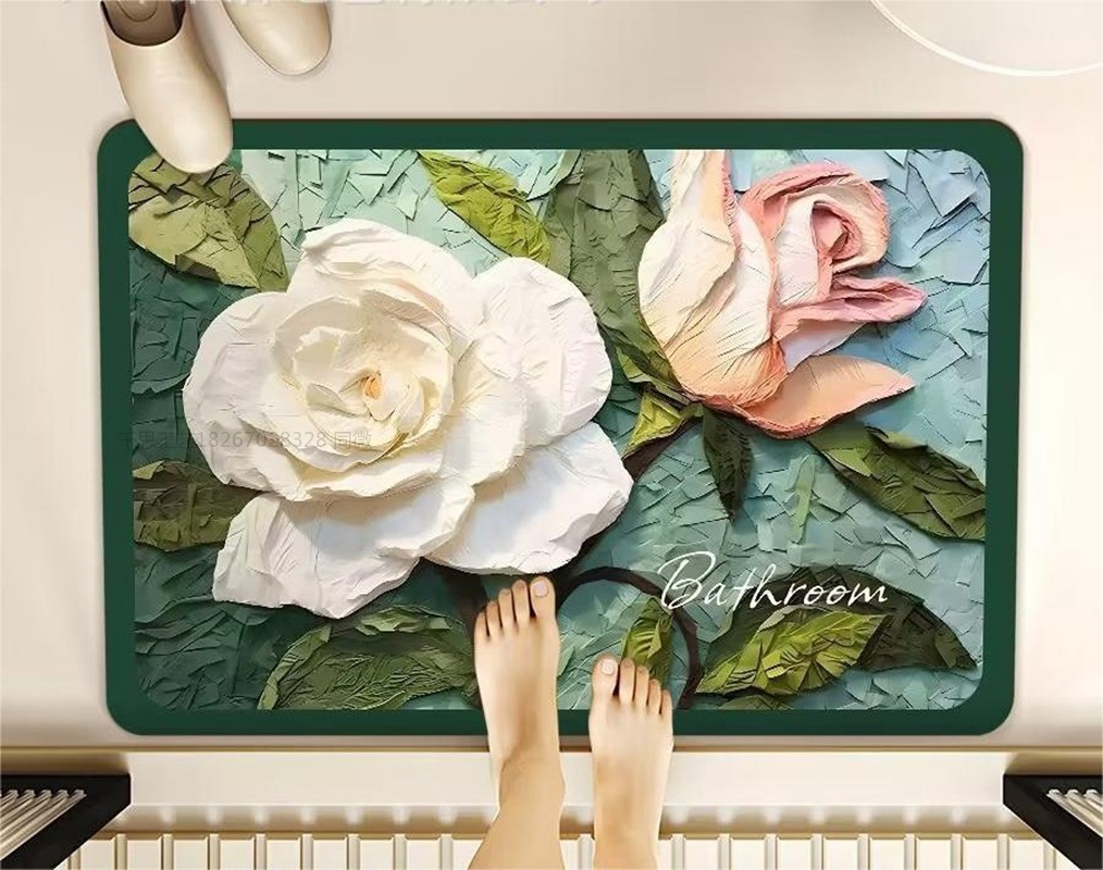 千思美式立体油画风硅藻泥浴室地垫地毯 北欧简约卫生间吸水速干脚垫详情12