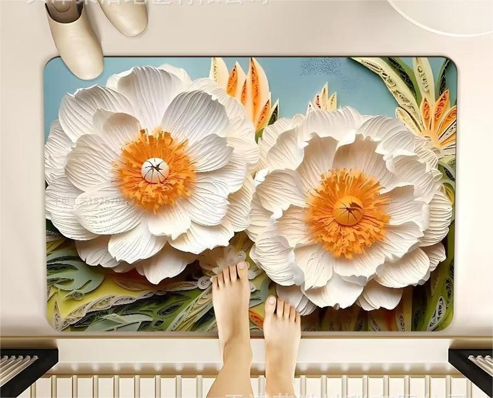 千思美式立体油画风硅藻泥浴室地垫地毯 北欧简约卫生间吸水速干脚垫详情1