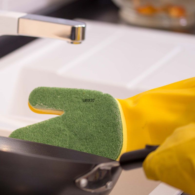 清洁手套 家务绿色百洁布洗碗抹布手套家用清洁乳胶橡胶防水详情图2