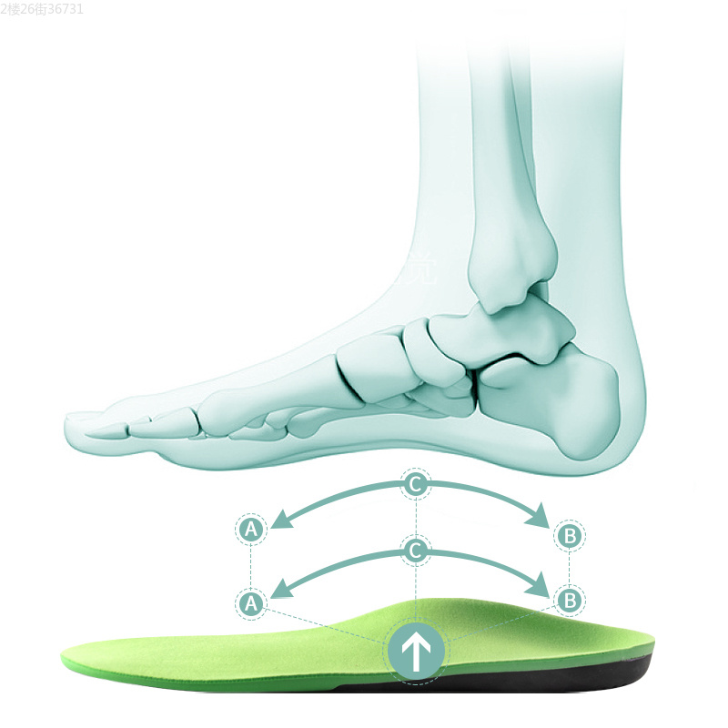 JKSHFS brand exclusively offers 8 sizes of black arch support flat foot shock-absorbing insoles for both men and women, high-end breathable insoles and height-increasing pads for foot eversion correction Specification drawing