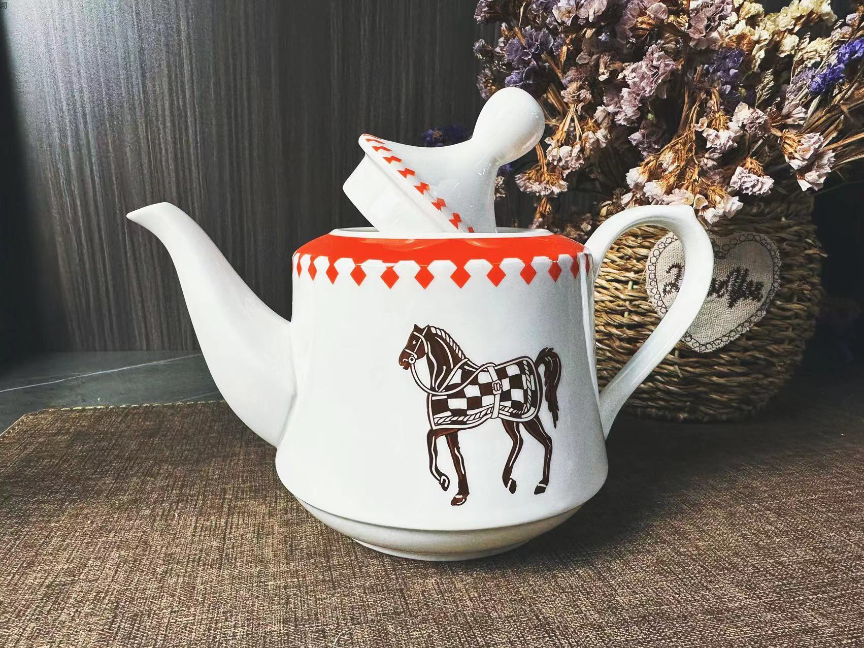 欧式贵族风爱马仕橙陶瓷茶壶轻奢风茶餐厅酒店餐馆咖啡厅用详情11