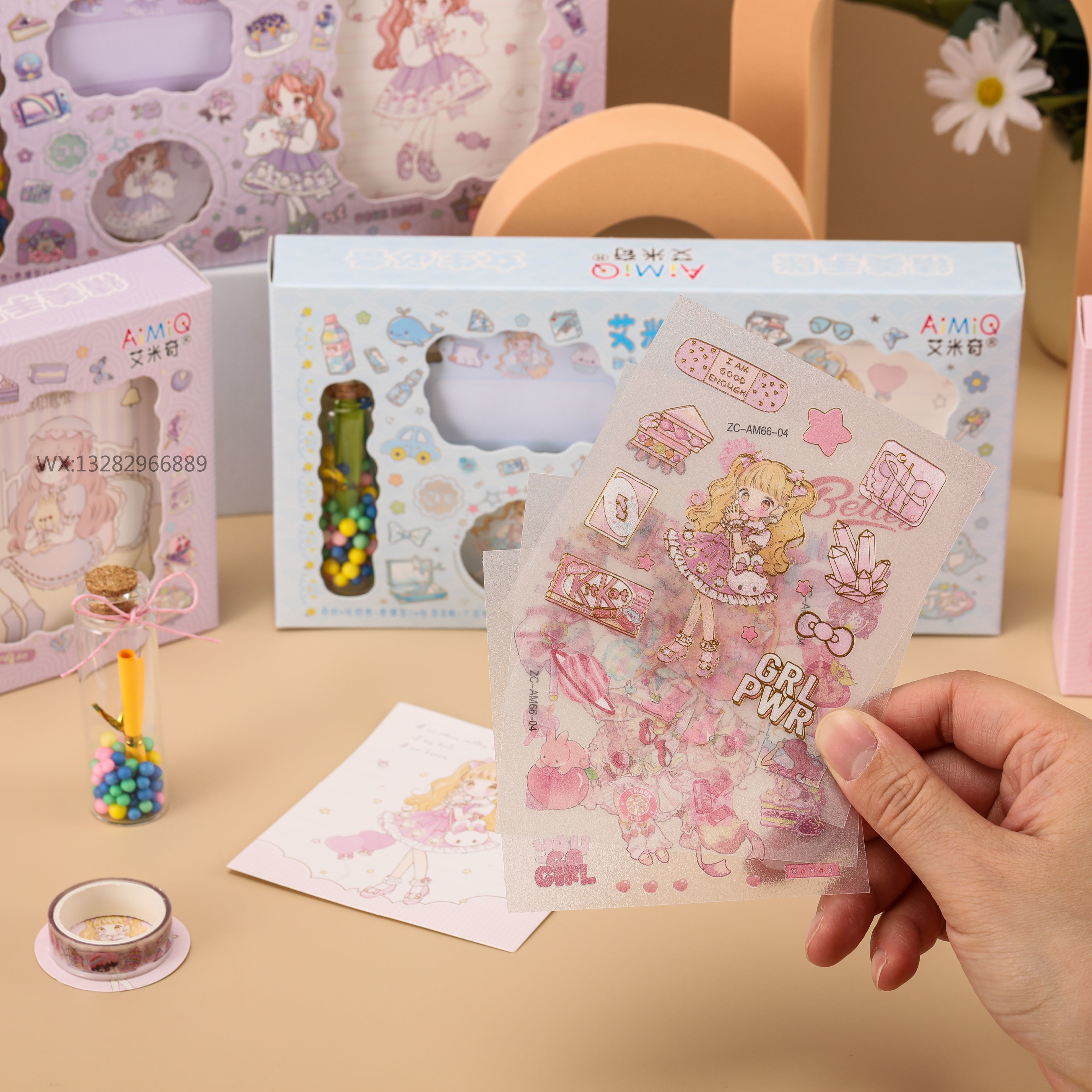 Children's box frosted sticky notes, planner tape, message bottle greeting card set, children's DIY planner stickers, message bottle Application Scenario