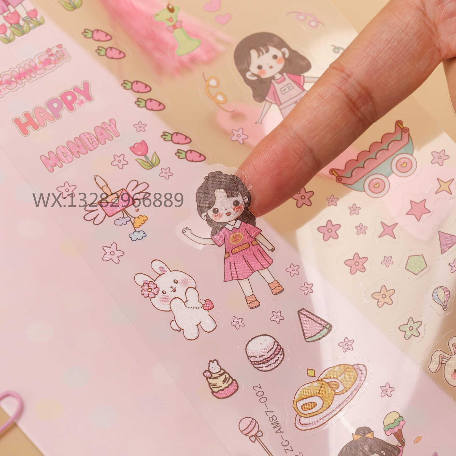 Cute girl tassel Guka Planner sticker set Acrylic gradient Guka Plate shovel planner sticker material package Specification image
