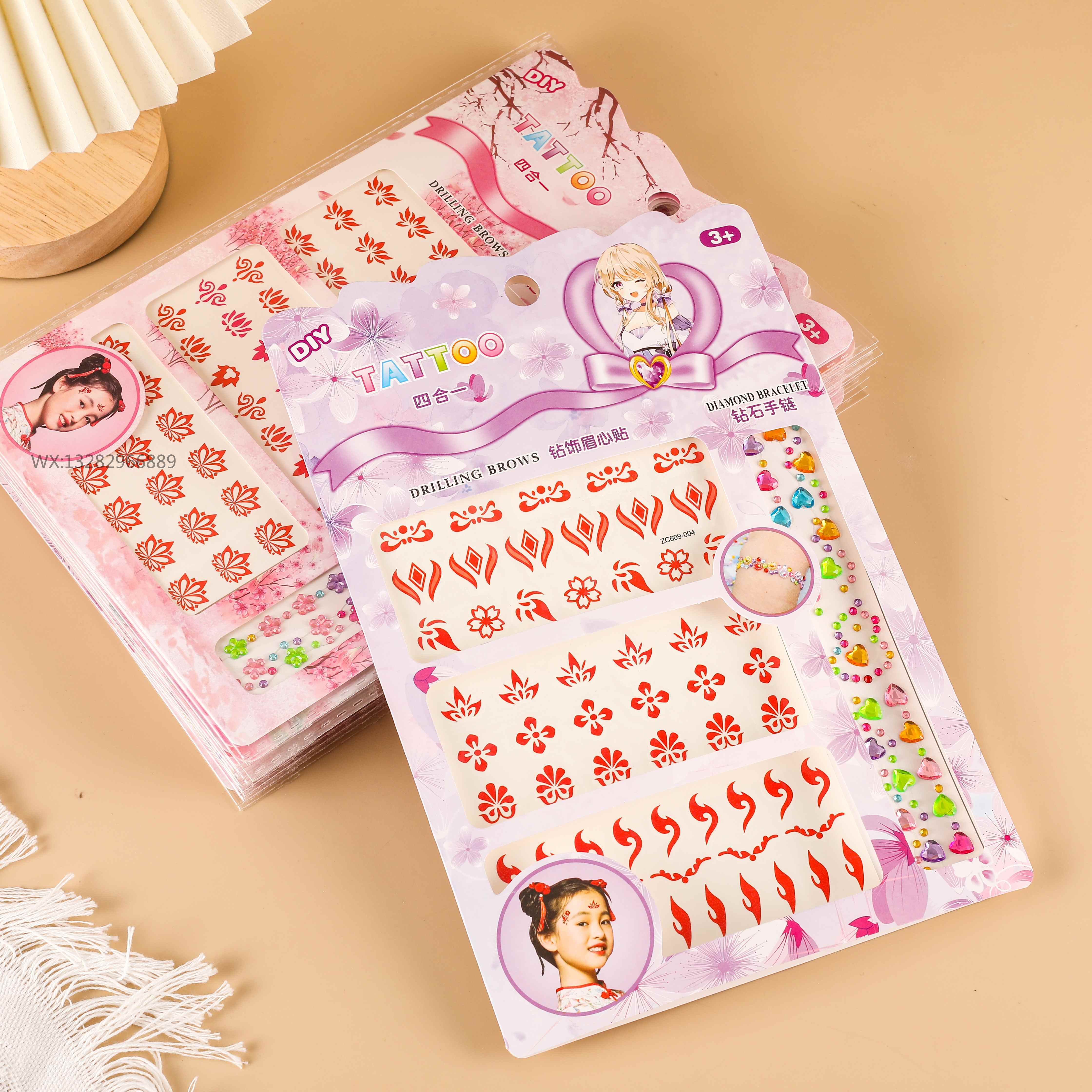 New children's watermark eyebrow center sticker, two-in-one acrylic diamond sticker, waterproof watermark tattoo, girls' forehead sticker