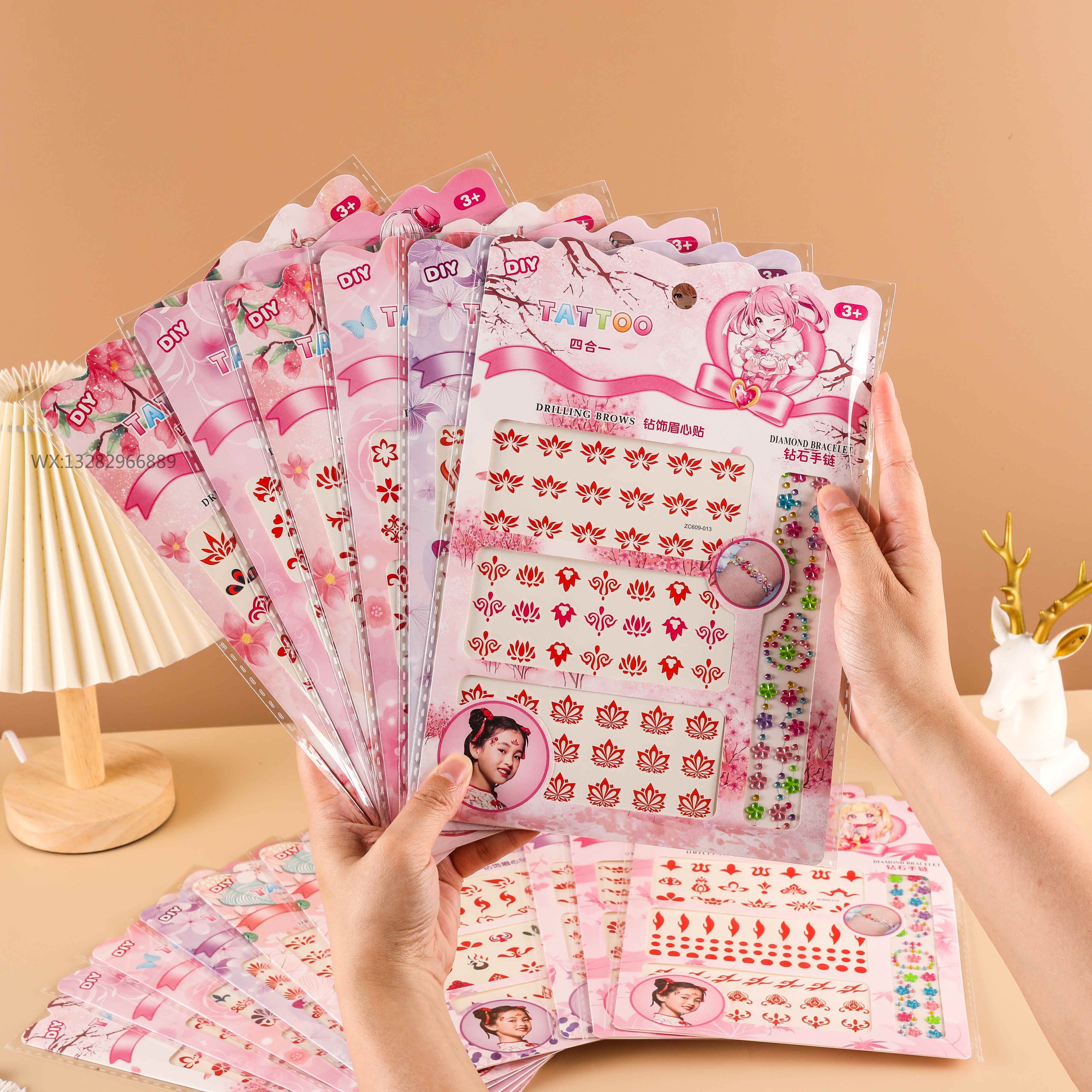 New children's watermark eyebrow center sticker, two-in-one acrylic diamond sticker, waterproof watermark tattoo, girls' forehead sticker Specification image