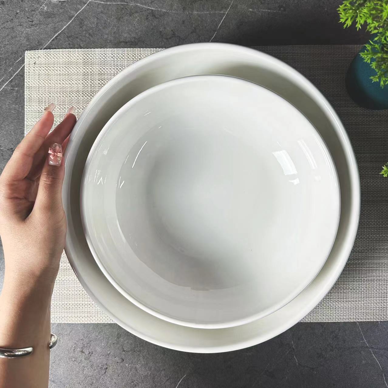 Classic white porcelain 9-inch and 11-inch round ceramic shallow bowl soup bowl, thickened and heat-resistant, suitable for hotels, restaurants and clubs pic 2