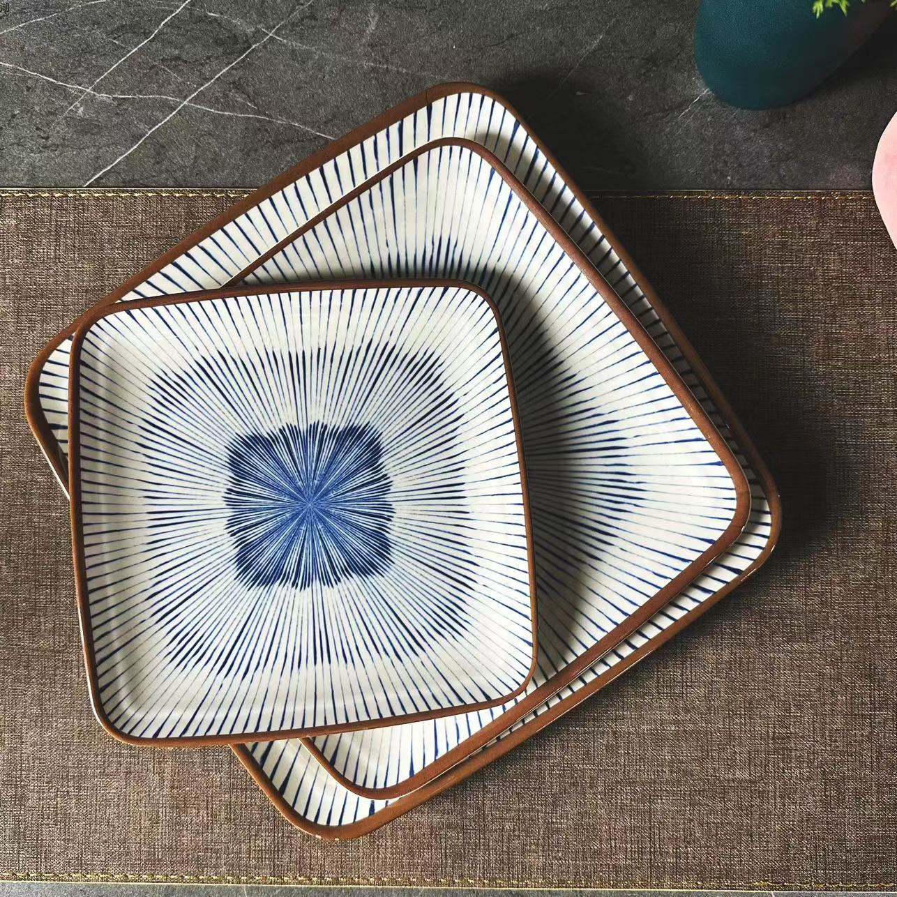 Creative melamine Japanese-style printed square plates and plates, durable and shockproof, special tableware for hotels, fast food restaurants and canteens pic 3