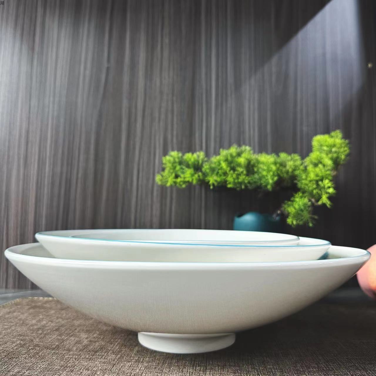 Blue Lotus Series High-end outlined and decked Ceramic small foot Bowl Set 8-inch, 10-inch, 12-inch thickened durable hotel use household hotel ceramics pic 6