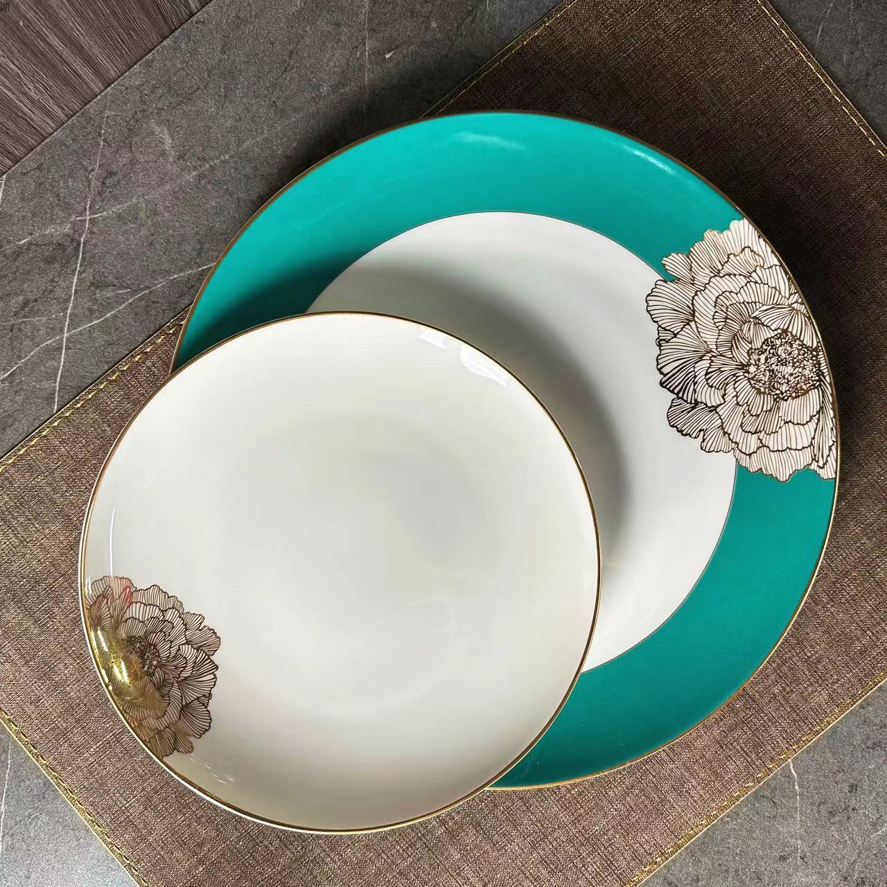 Luxurious Golden Peony Series high-end ceramic tableware set, custom-made with gold edge printing, suitable for hotels, clubs and household use pic 5