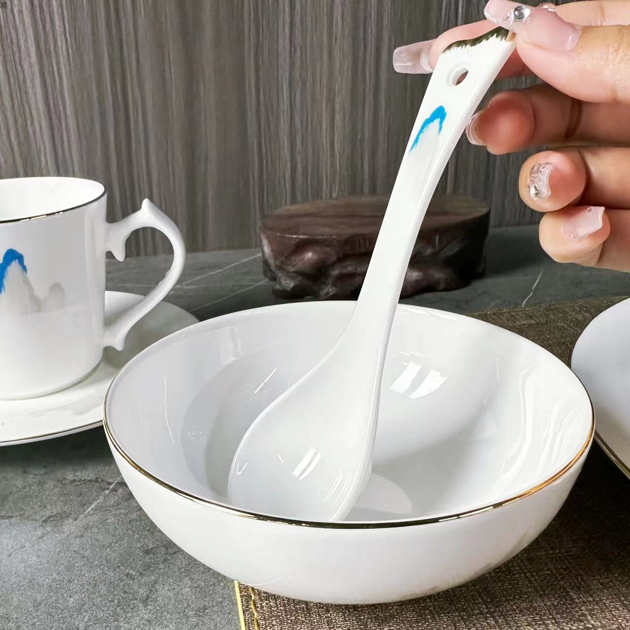 Tiangao yundim serie superior Phnom Penh porcelana hueso vajilla set estilo chino tinta China estilo nacional apliques impresión para el hotel pic 4