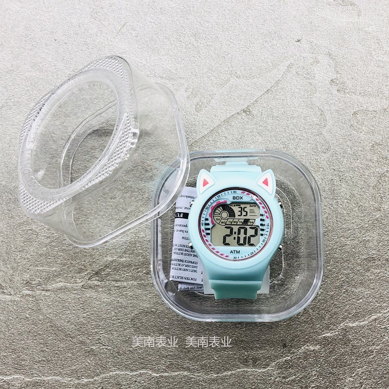 新款韩版小巧儿童运动电子表 ins猫咪个性男孩女孩手表详情5