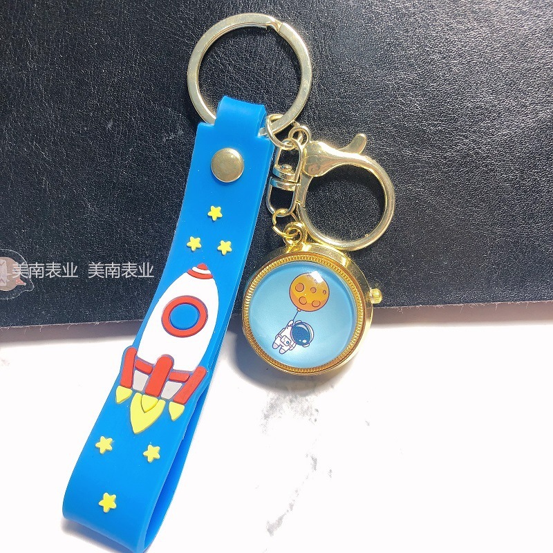 New flip-top space wristwatch, student keychain watch, creative rotating cartoon quartz watch details Picture