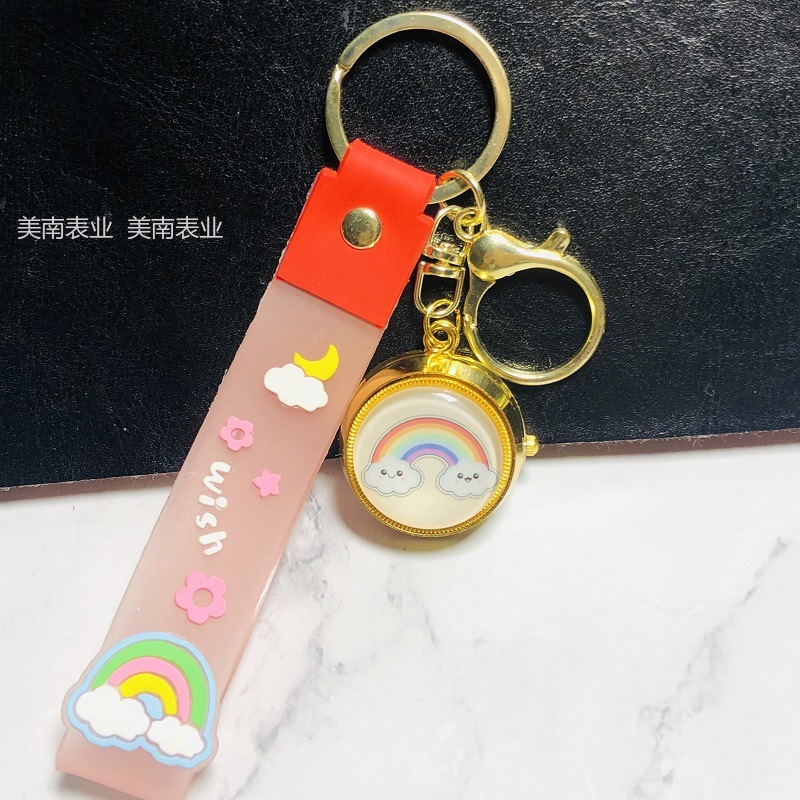 New flip pocket watch, Kawaii Rainbow student keychain watch, creative rotating cartoon quartz watch Application Scenario