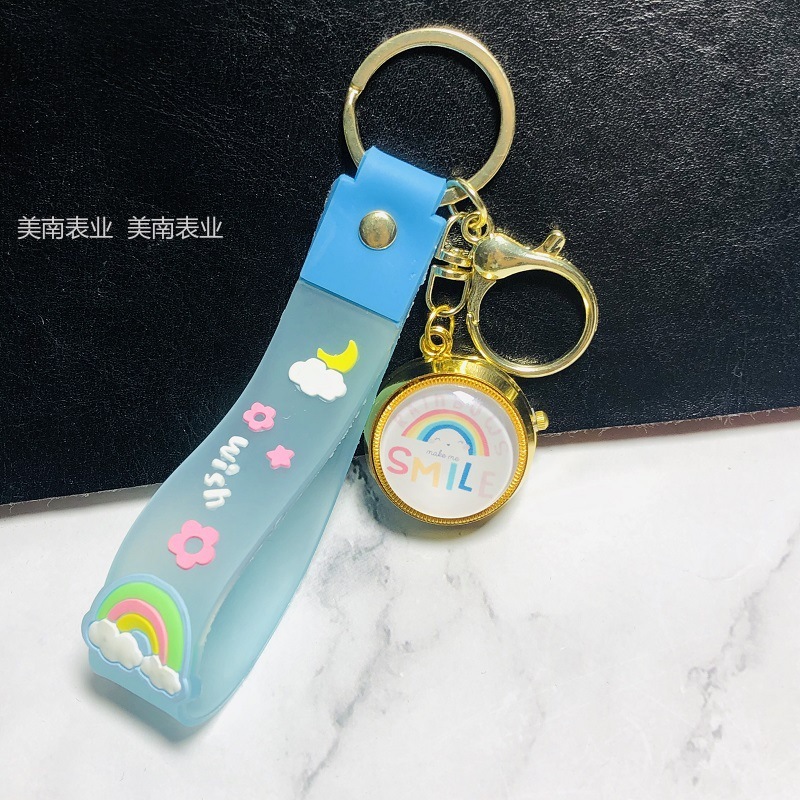 New flip pocket watch, Kawaii Rainbow student keychain watch, creative rotating cartoon quartz watch Specification image