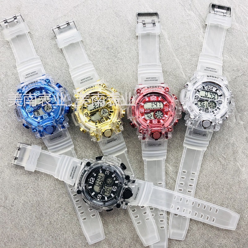 开学热卖最新款电子表 户外运动男士手表韩版时尚透明腕表