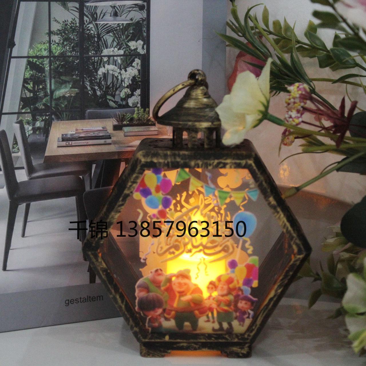 New Ramadan decorative hexagonal wind lamp ornament gift hand-held decorative night light luminous candle lamp festival ornament details Picture
