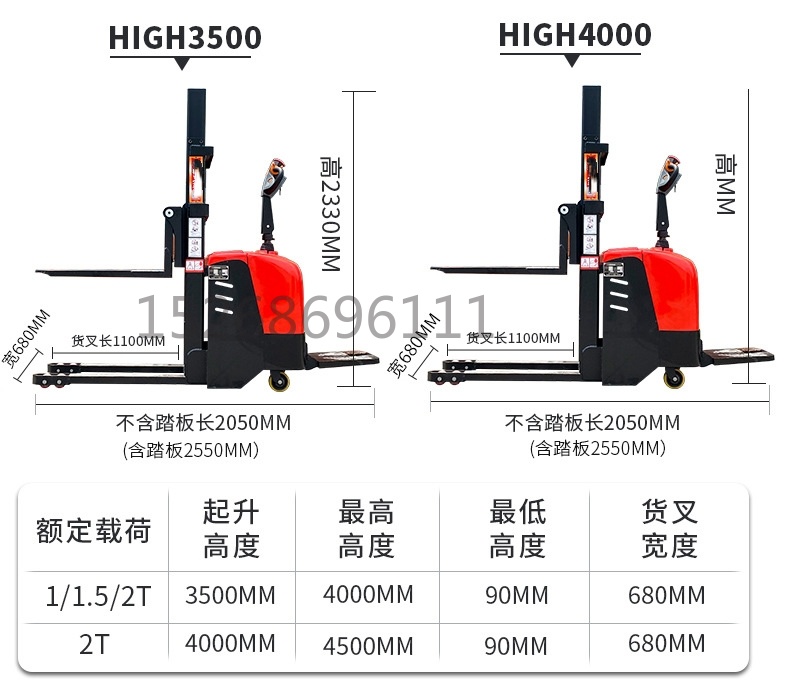 Electric stacker, 2-ton warehouse hydraulic lifting, 1-meter loading and unloading vehicle, 1-ton small stacker handling, all-electric forklift pic 11