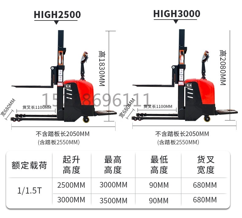 Electric stacker, 2-ton warehouse hydraulic lifting, 1-meter loading and unloading vehicle, 1-ton small stacker handling, all-electric forklift pic 10
