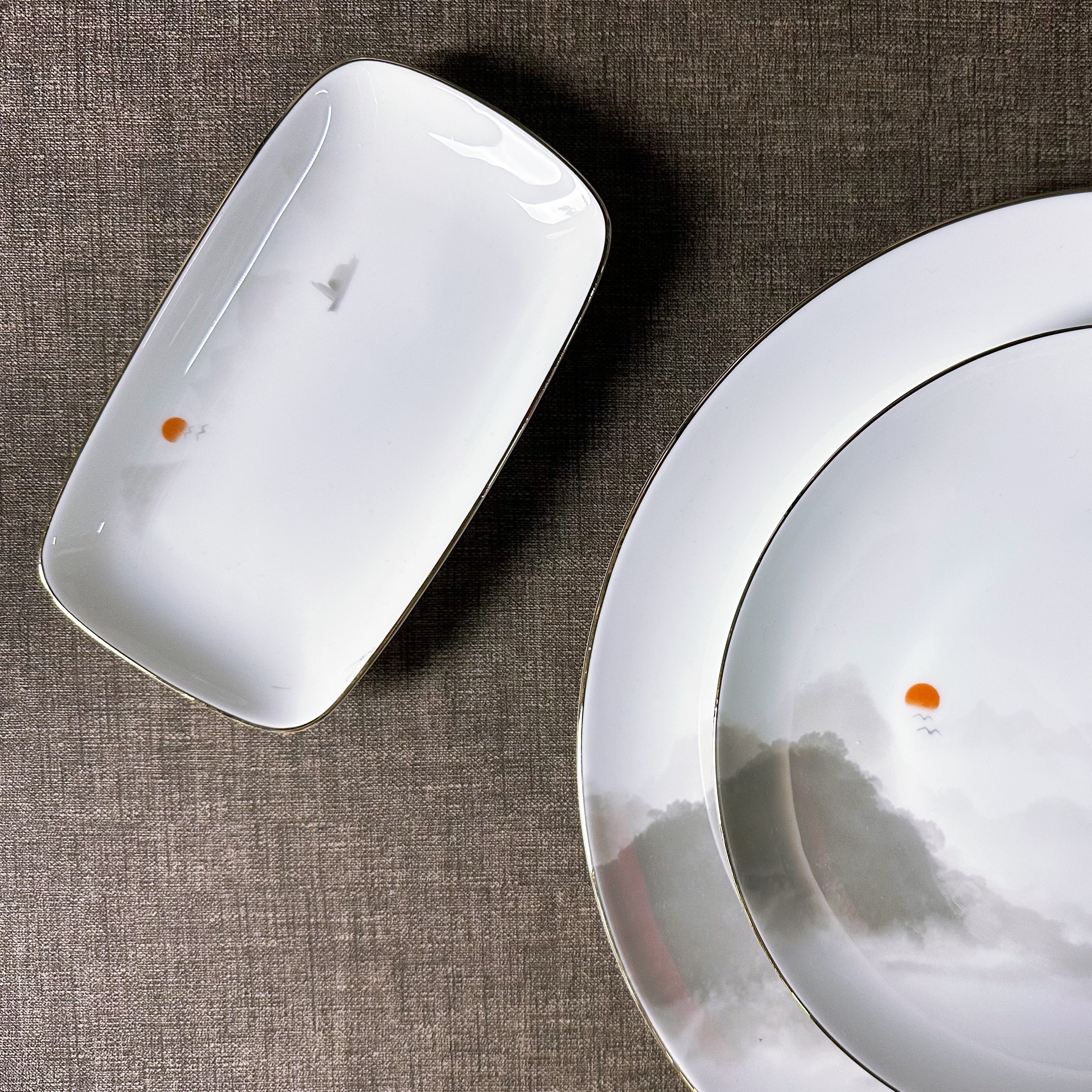 渡头落日系列高骨瓷餐具套装中式水墨国风陶瓷盘碗碟勺杯套装商用详情7