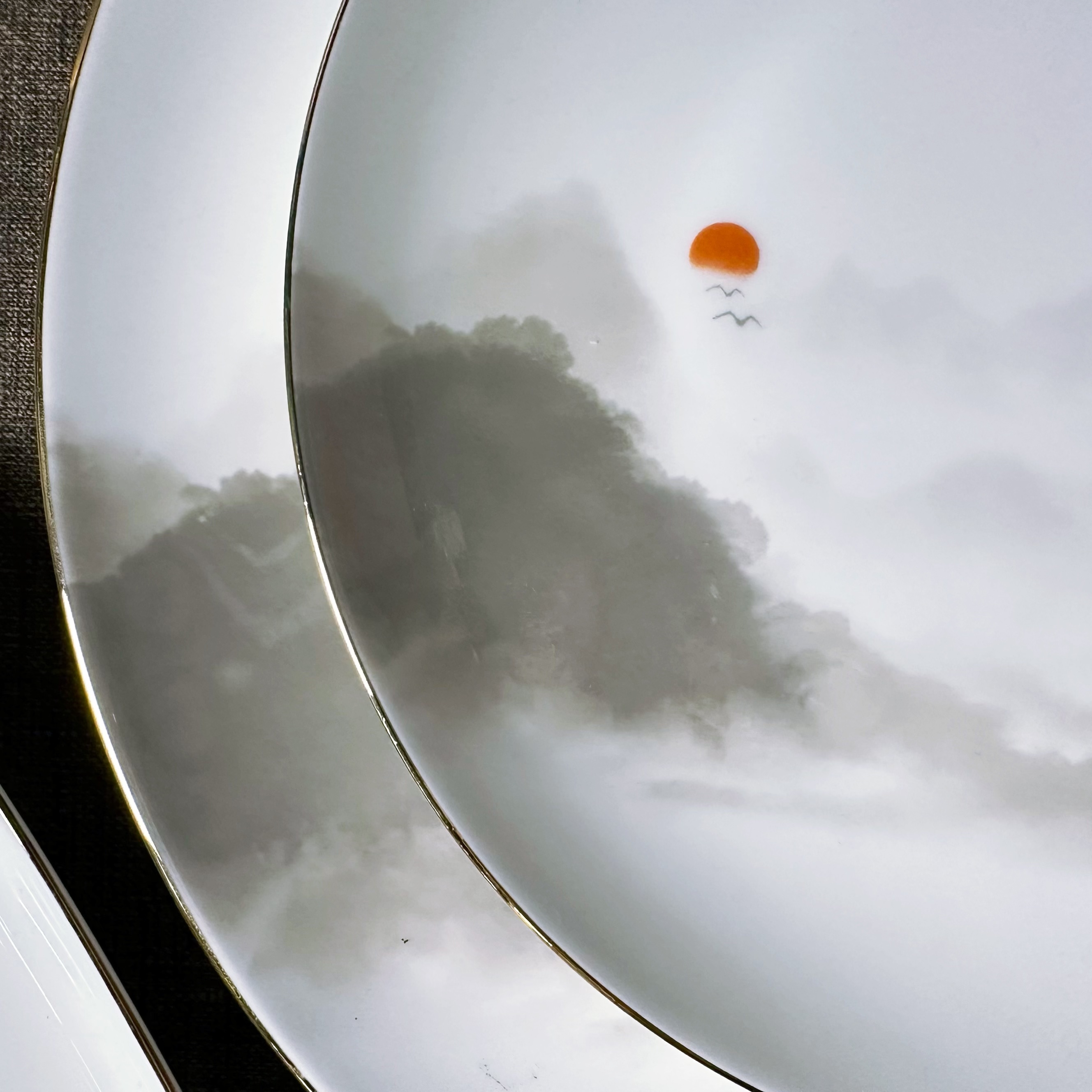 渡头落日系列高骨瓷餐具套装中式水墨国风陶瓷盘碗碟勺杯套装商用详情6