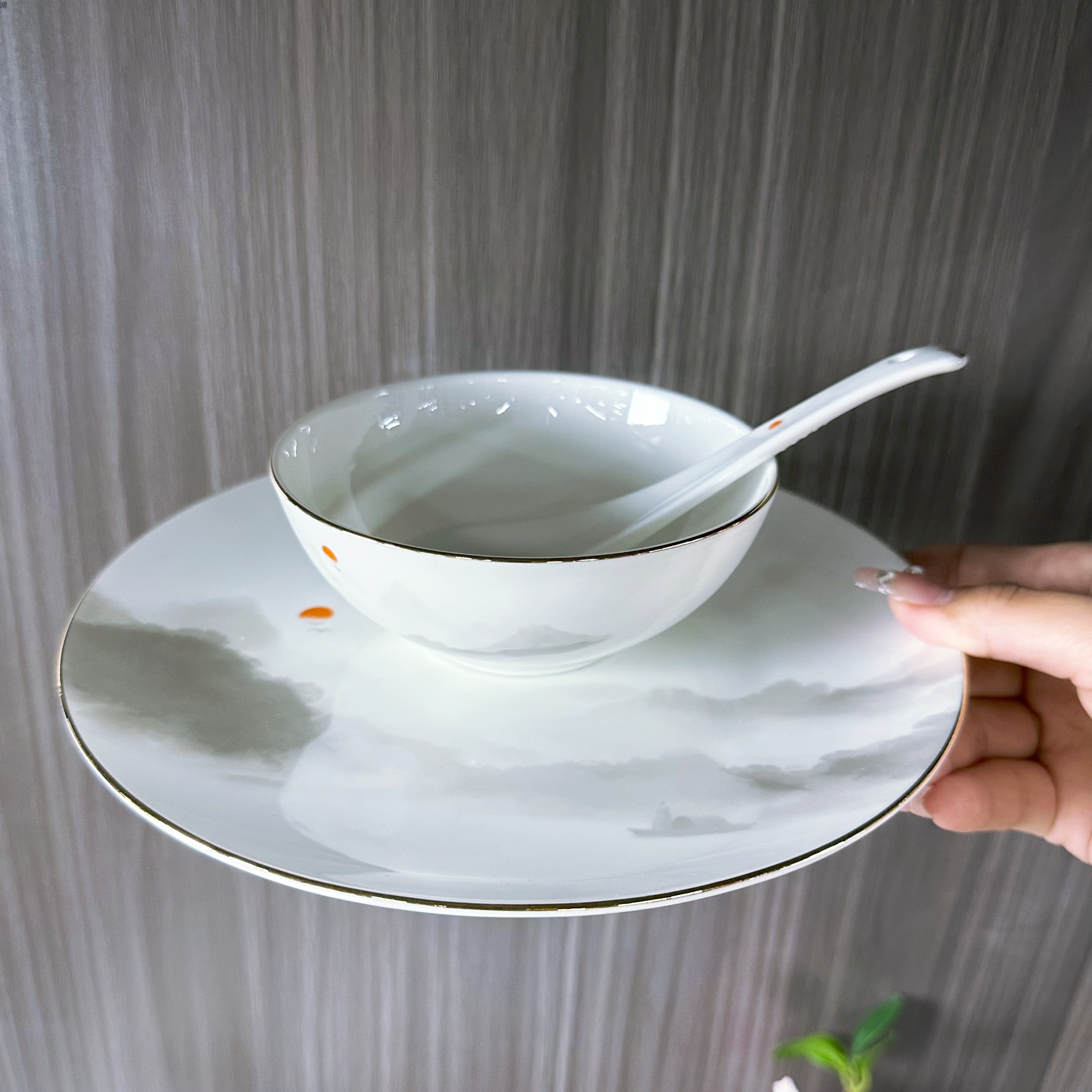 渡头落日系列高骨瓷餐具套装中式水墨国风陶瓷盘碗碟勺杯套装商用详情3