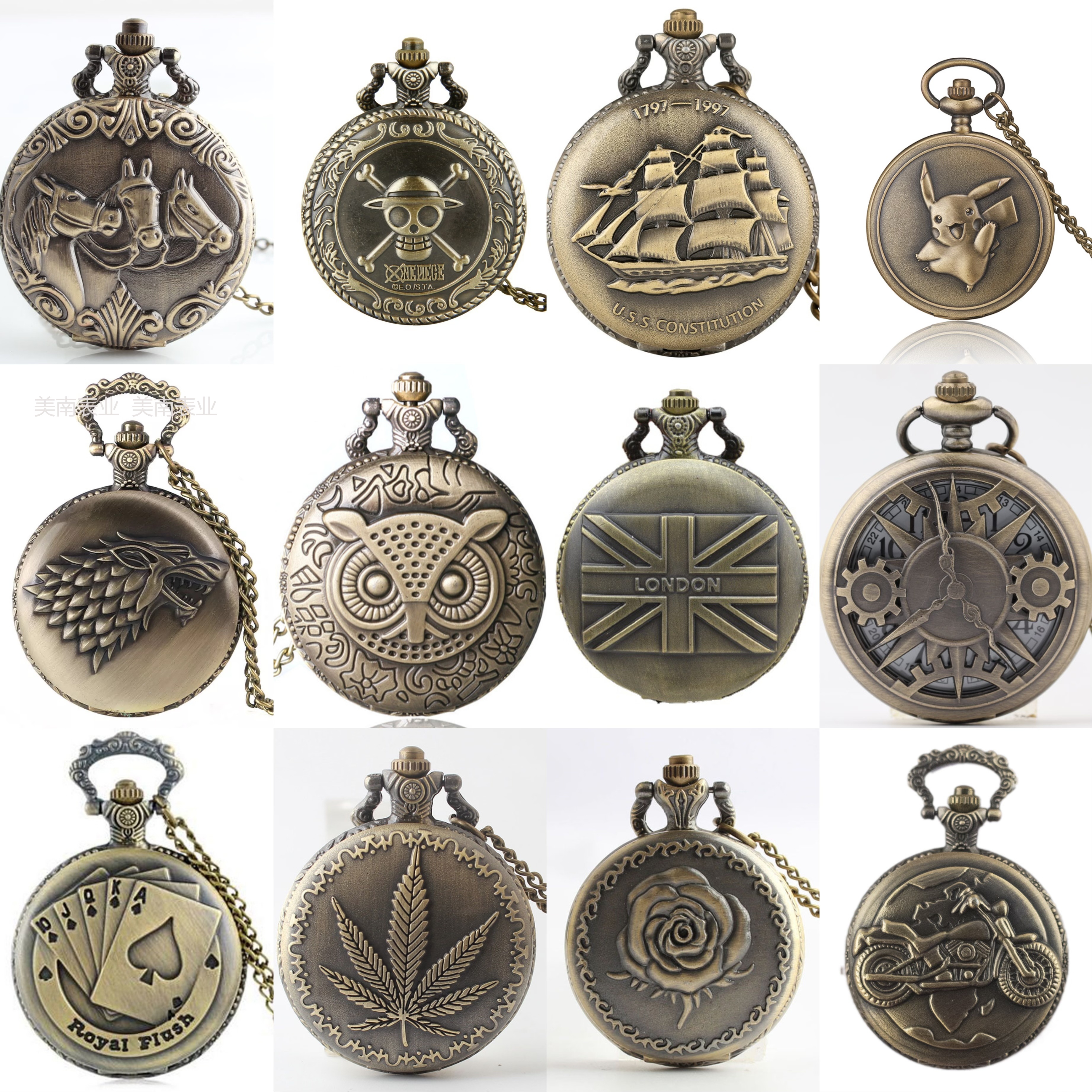 A variety of new retro court-style engraved pocket watches, bronze-colored nostalgic flip watches, and travel commemorative watches are available without repetition details Picture