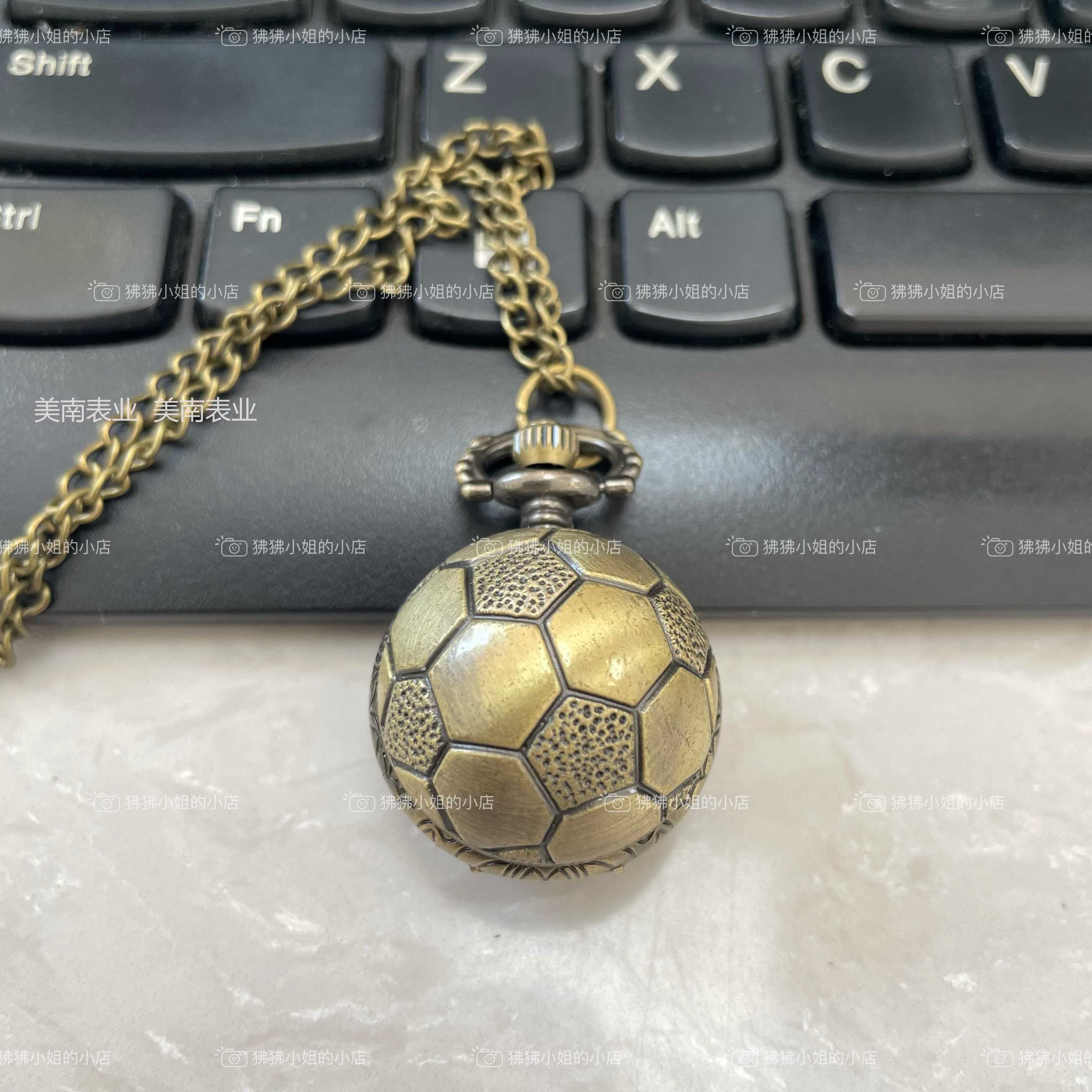 Creative ball pocket watch, bronze football hanging watch, travel commemorative watch, retro flip pocket watch