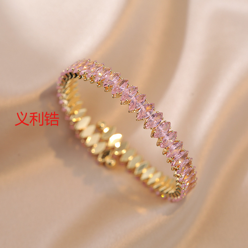 Ojo de caballo completo taladrado color circonitas oval abierto moda personalidad pulsera luz lujo versatilidad alto sentido accesorios mujer details Picture