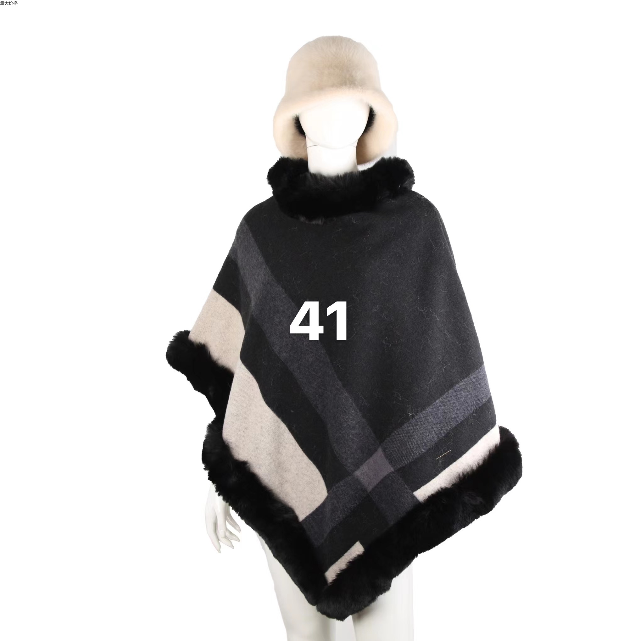 Autumn And Winter New Korean Version Of Solid Color Imitation Rex Rabbit Hair Thick Warm Cloak Shawl All Knitted Wool-Collar Jacket Specification drawing
