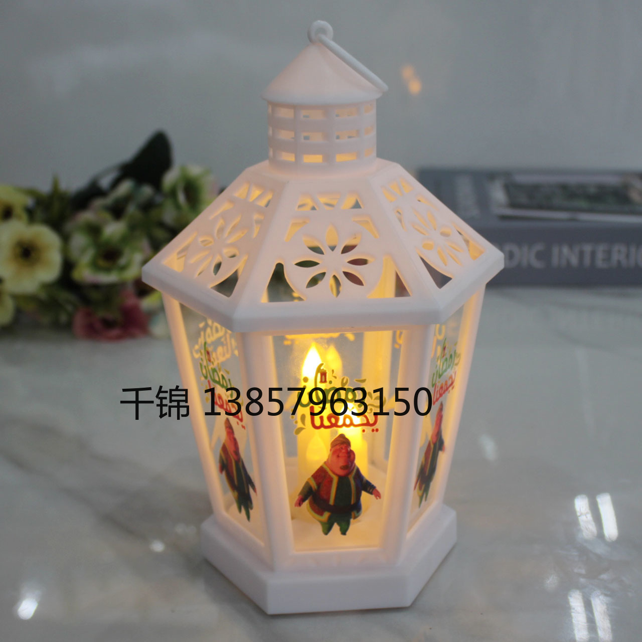 New hexagonal chandelier with printed patterns, retro interior design, hollowed-out wind lamps, illuminated ornaments and scene arrangement details Picture