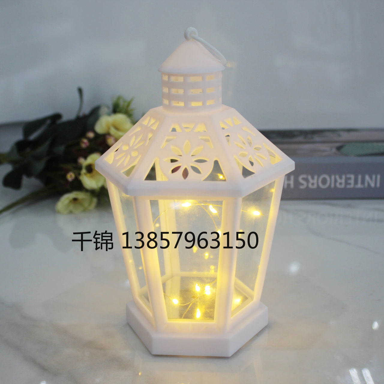 New hexagonal chandelier with printed patterns, retro interior design, hollowed-out wind lamps, illuminated ornaments and scene arrangement