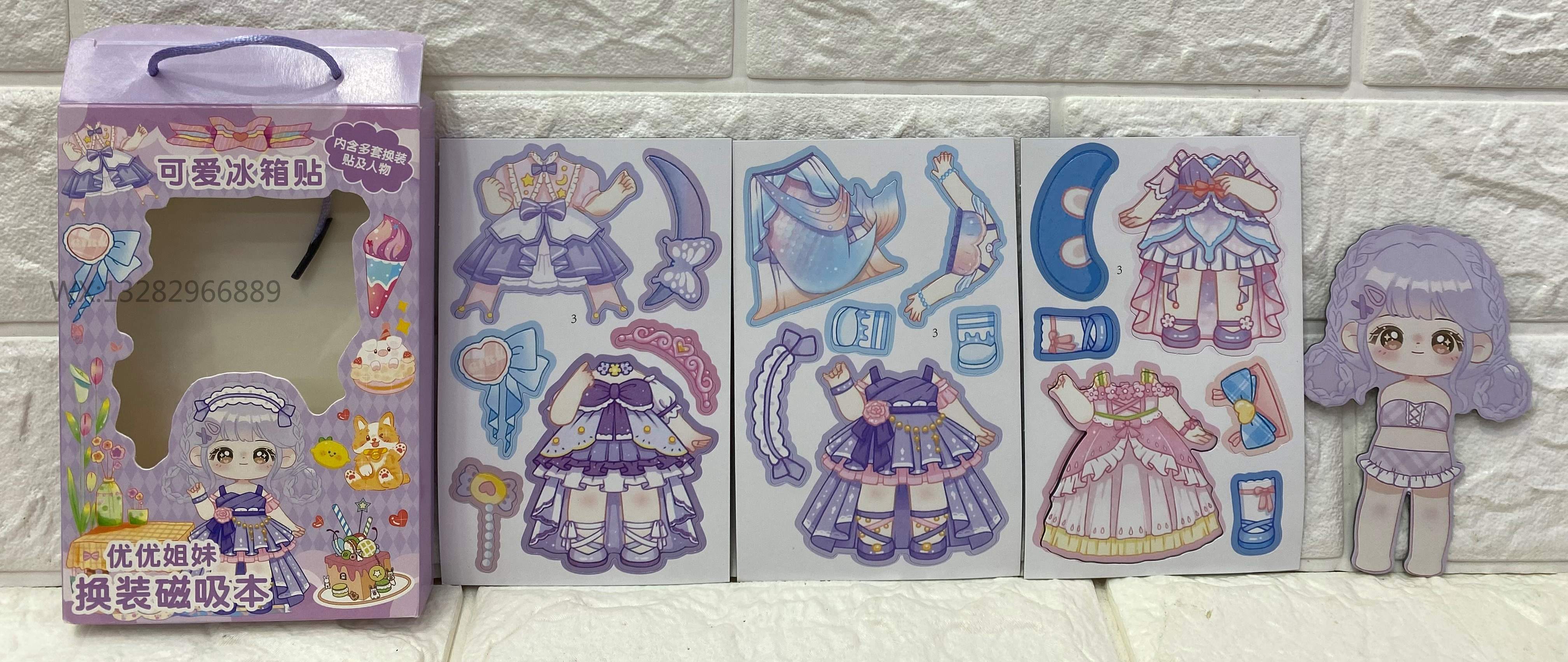 Magnetic fridge magnet dress-up book for children, cute girls, 3D dress-up stickers, DIY toys for children details Picture