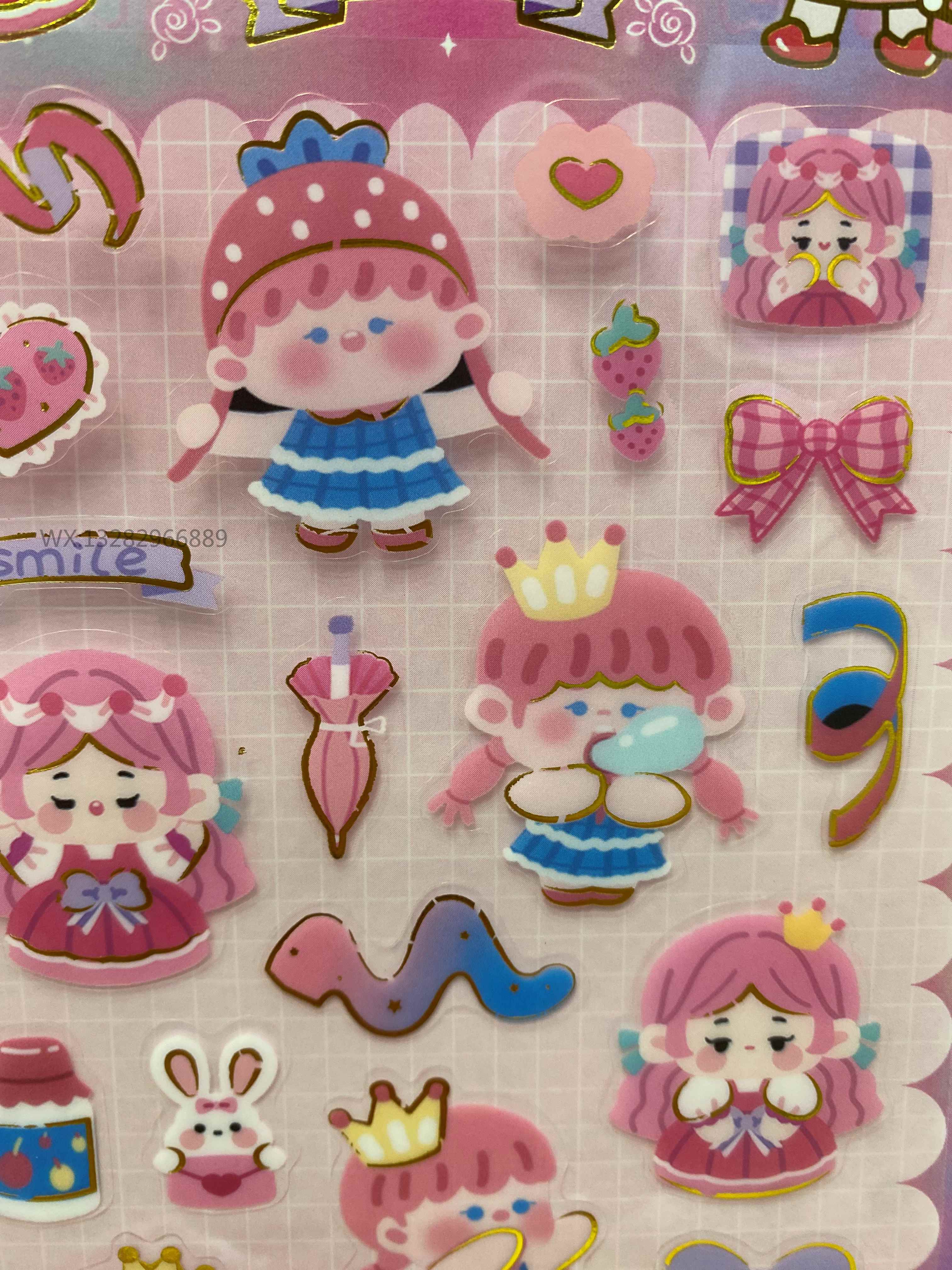 Cartoon girl creative gilding DIY planner stickers, cute girl's life transparent stickers, invisible material stickers details Picture