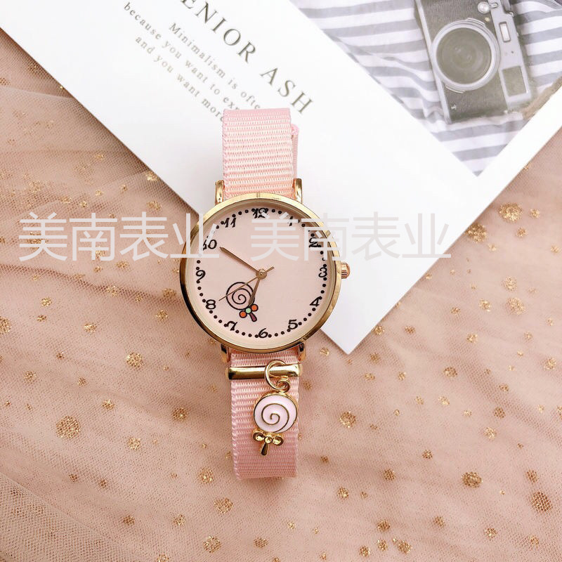 The new fairy student watch features a simple canvas strap with a pendant, a creative and trendy quartz watch with a nylon strap and a Kawaii watch Specification image
