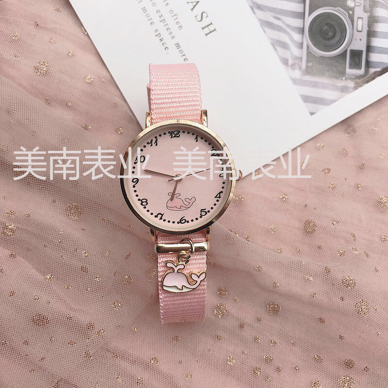 The new fairy student watch features a simple canvas strap with a pendant, a creative and trendy quartz watch with a nylon strap and a Kawaii watch details Picture