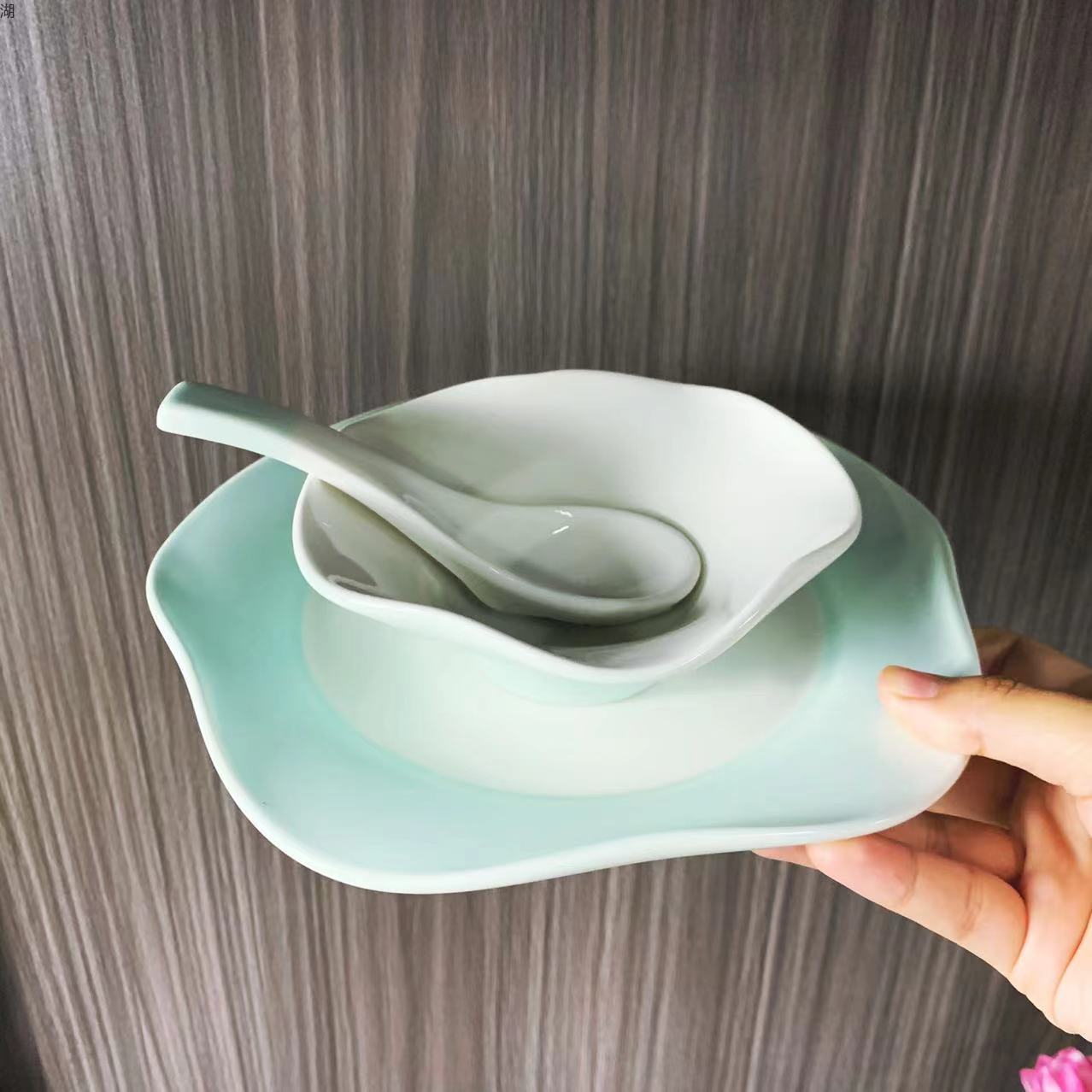 Rhythm Series Ceramic tableware four-piece set, light blue plate, bowl, cup and spoon combination, macaron color, suitable for hotel, restaurant and home use pic 3