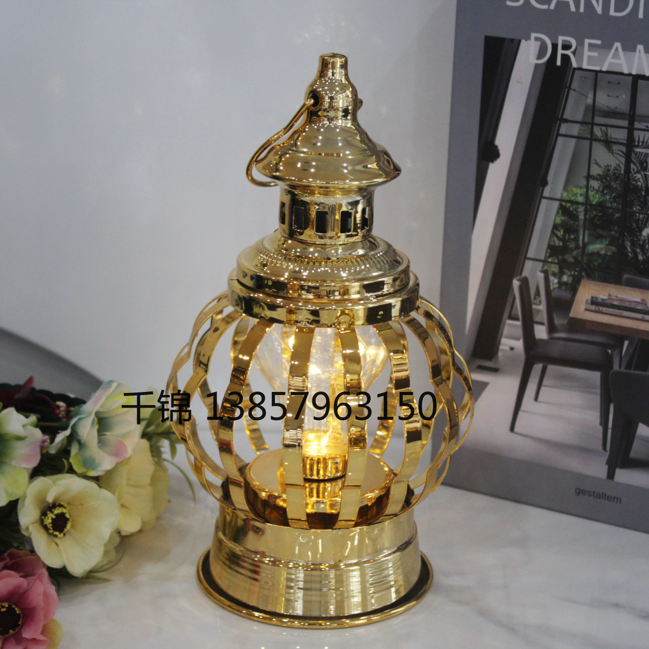 Golden European-style castle ironwork wind lamps, candlesticks, home decoration handicrafts and ornaments, cross-border Amazon supply new products
