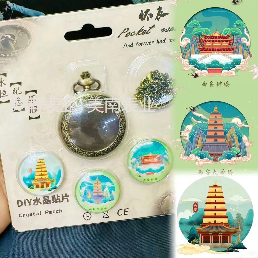 New pocket watch, classic travel commemorative city landmark chain hanging watch, Kawaii diy flip cover creative watch Application Scenario