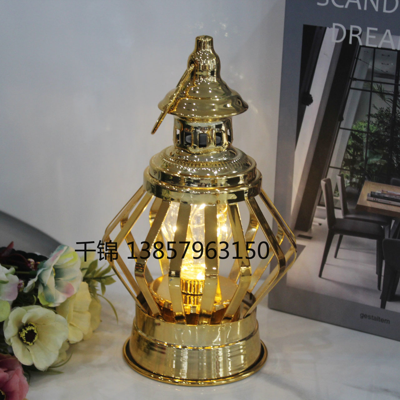 Golden European-style castle ironwork wind lamps, candlesticks, home decoration handicrafts and ornaments, cross-border Amazon supply new products details Picture