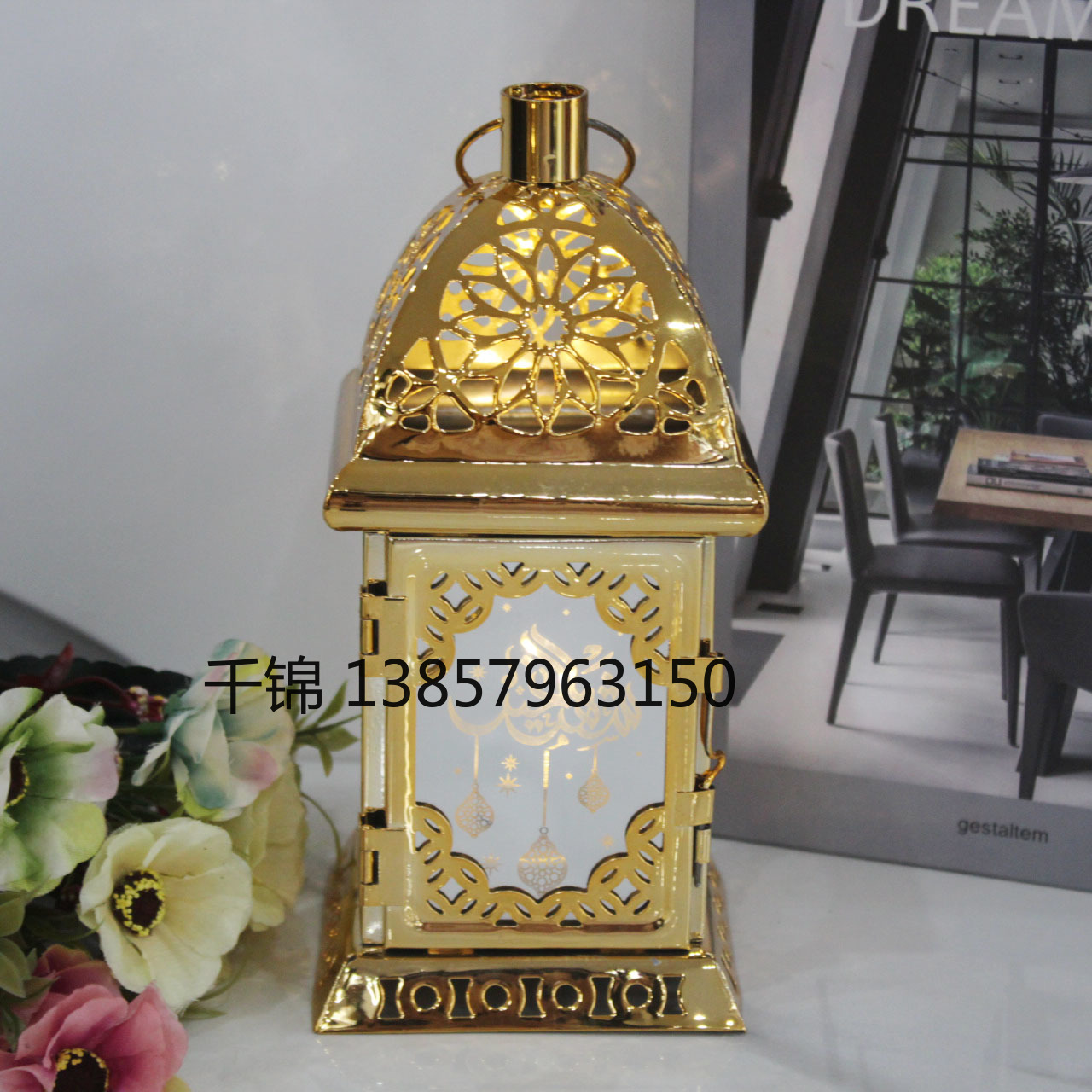 Golden European-style castle ironwork wind lamps, candlesticks, home decoration handicrafts and ornaments, cross-border Amazon supply new products Specification image
