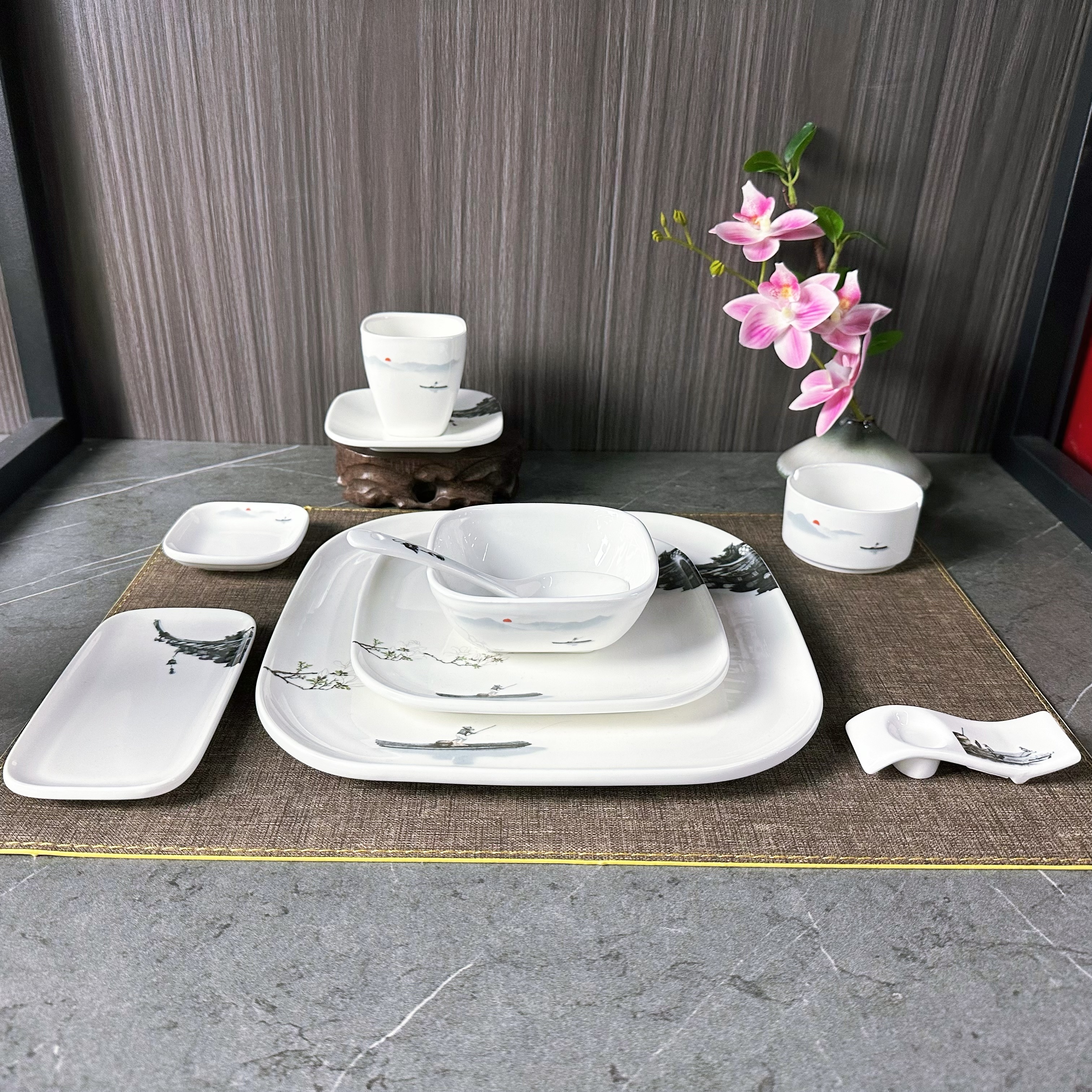 春风一叶舟系列陶瓷餐具十件套装传统古风贴花酒店餐馆宴会用家用详情2