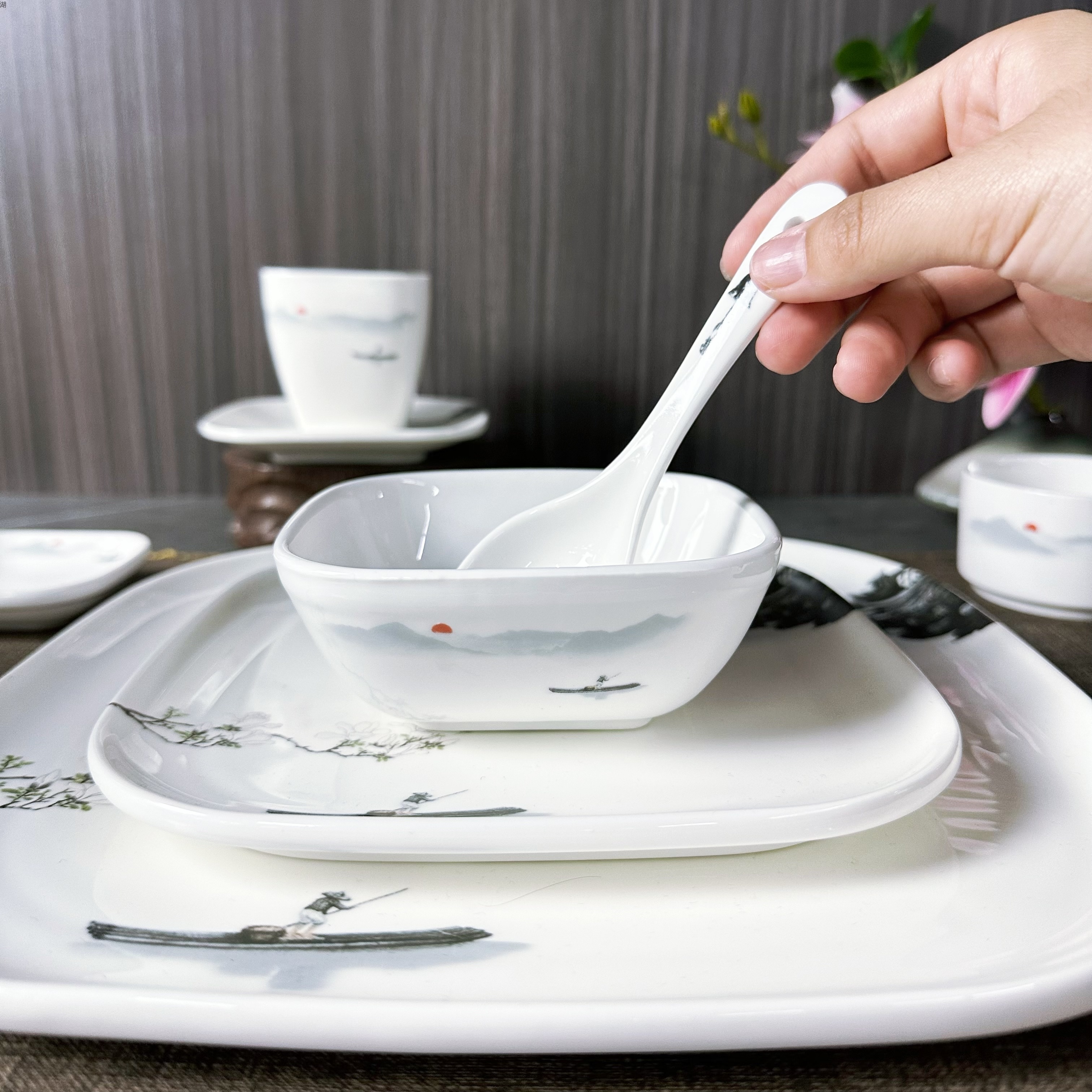 春风一叶舟系列陶瓷餐具十件套装传统古风贴花酒店餐馆宴会用家用详情3