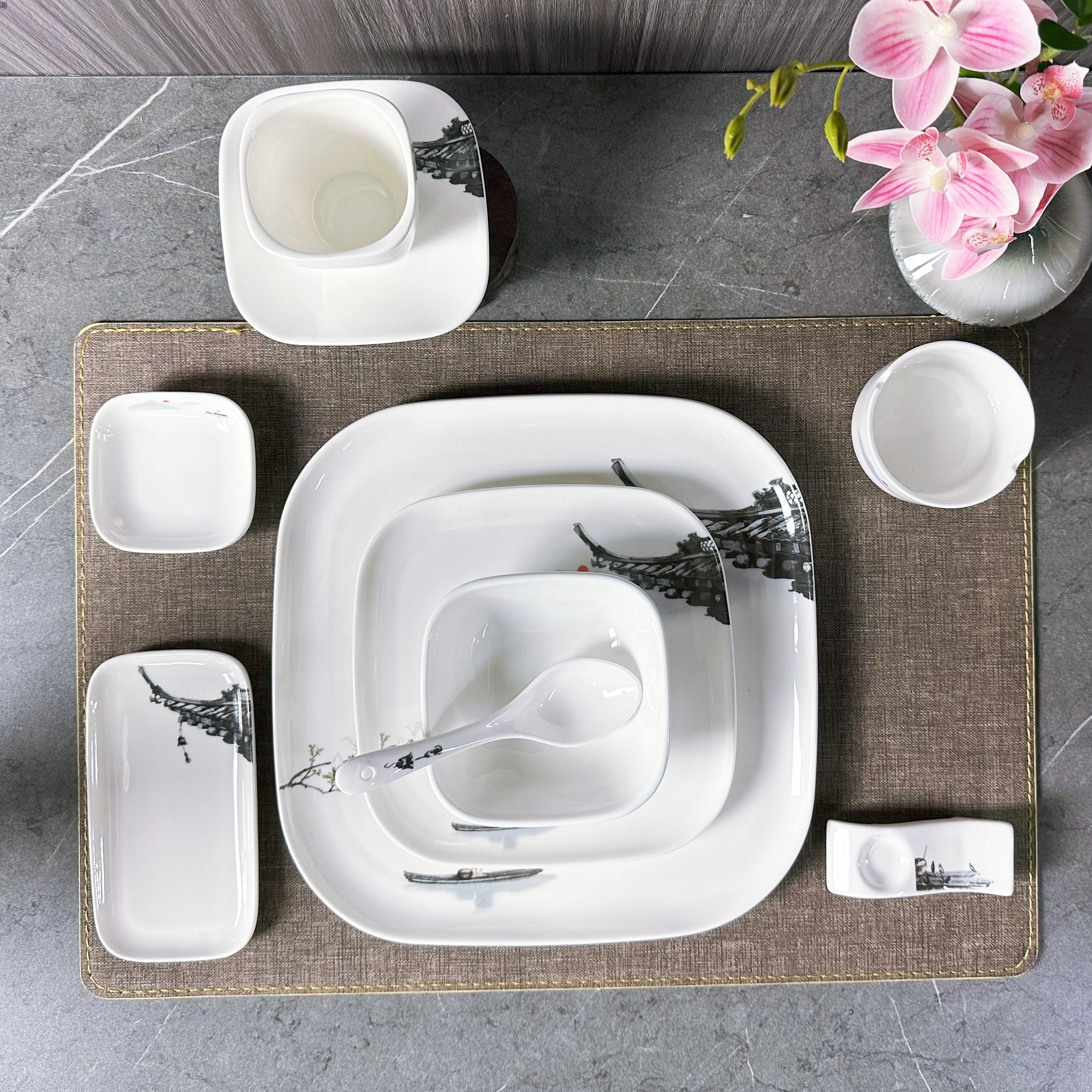 春风一叶舟系列陶瓷餐具十件套装传统古风贴花酒店餐馆宴会用家用详情7