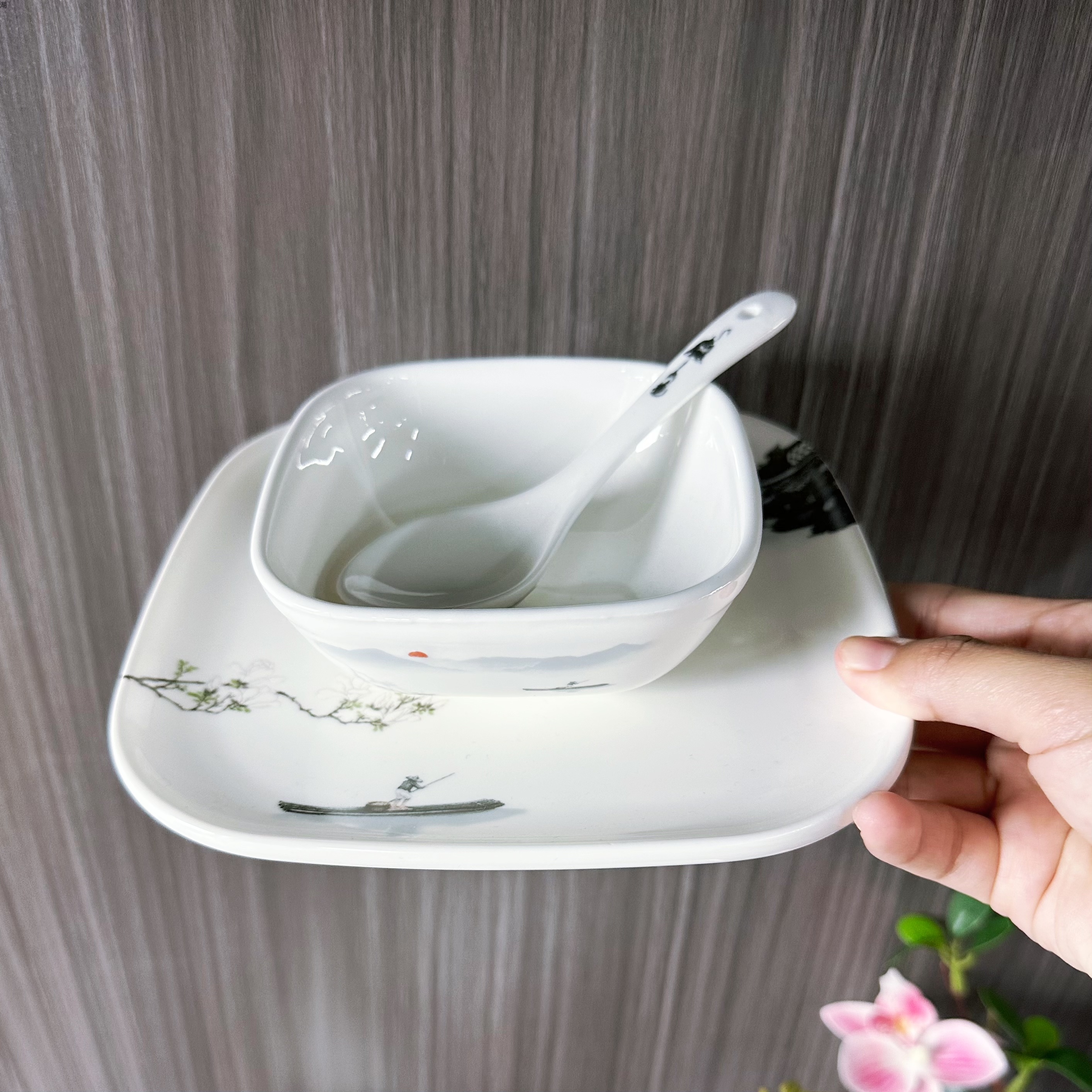 春风一叶舟系列陶瓷餐具十件套装传统古风贴花酒店餐馆宴会用家用详情4