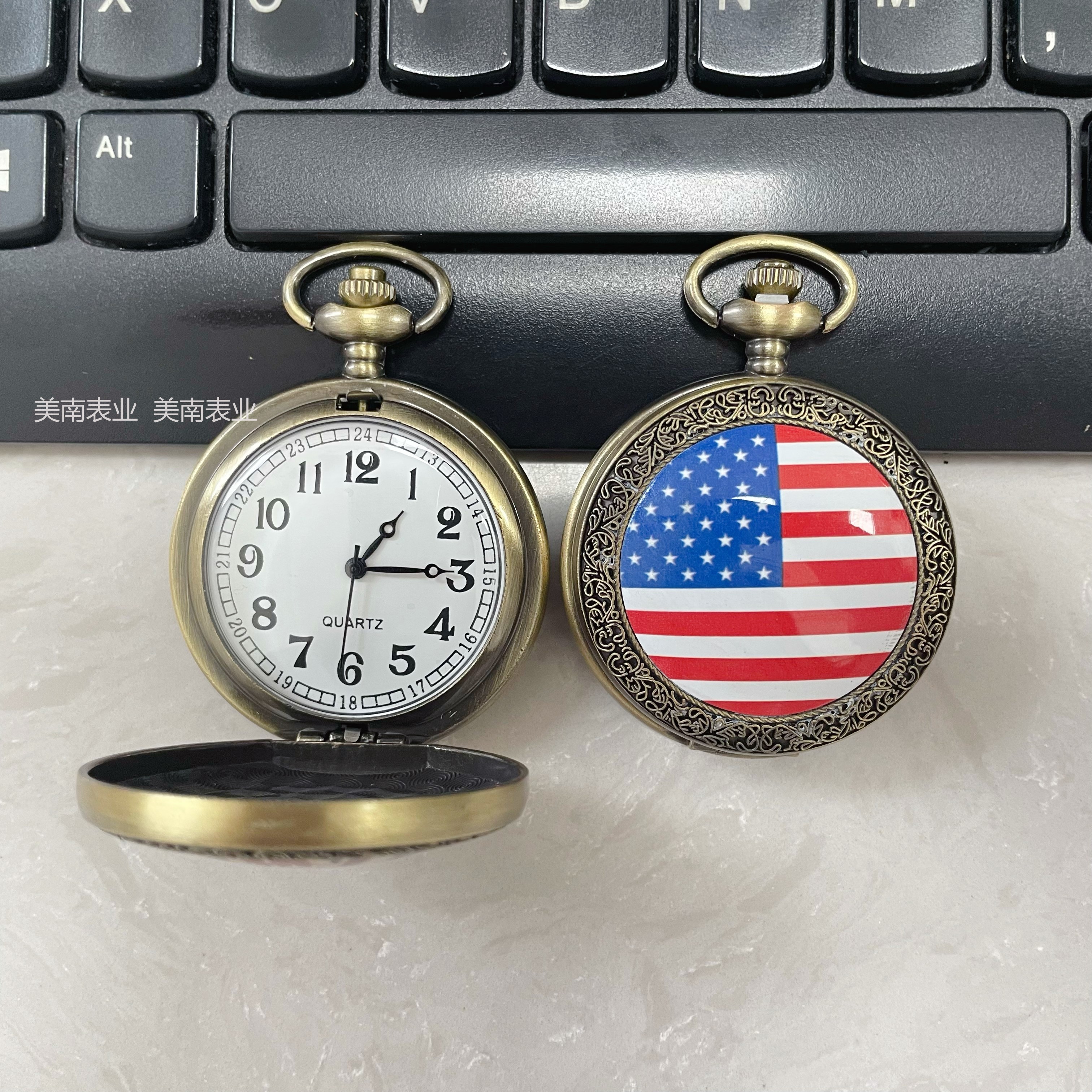Wholesale of new retro cross flag bronze pocket watches, necklaces, large dial flip watches and travel commemorative watches pic 5