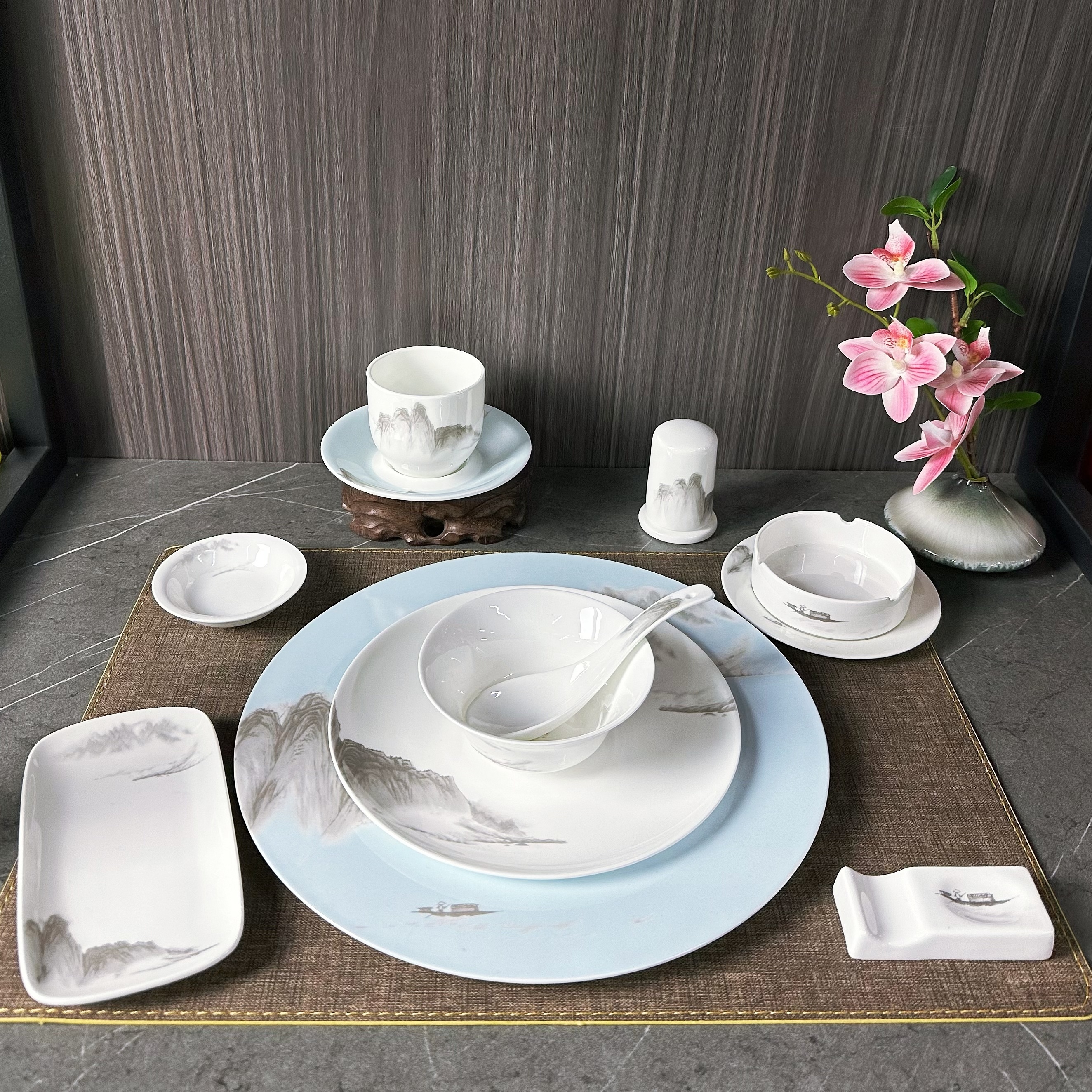 Qingshan green water series cerámica vajera set 12 piezas estilo chino tinta viento hotel restaurante banquete comercial hogar pic 1